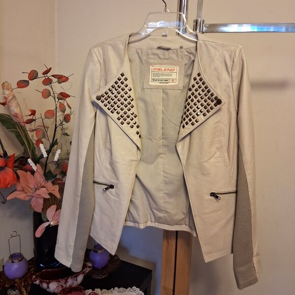 NWOT BLEND Women's Cream 100% Genuine Leather Jackets Fall Winter Outerwear 12 - Picture 3 of 7